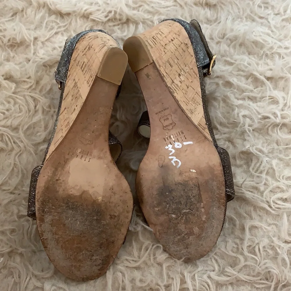 Stuart Weitzman Lineone Cork Wedge Sandals 9.5 M
